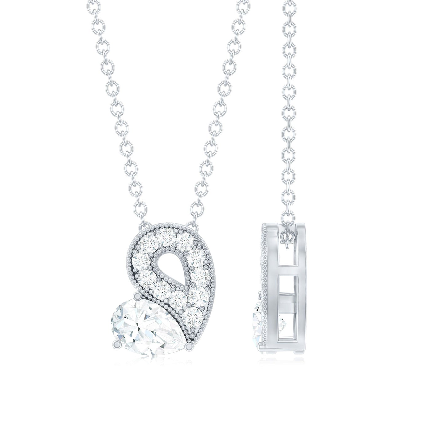 Lab Grown Diamond Pendant Necklace with Beaded Details