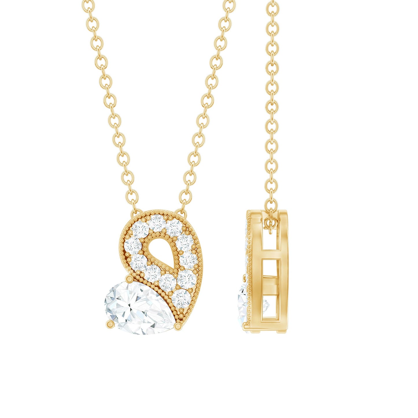 Lab Grown Diamond Pendant Necklace with Beaded Details