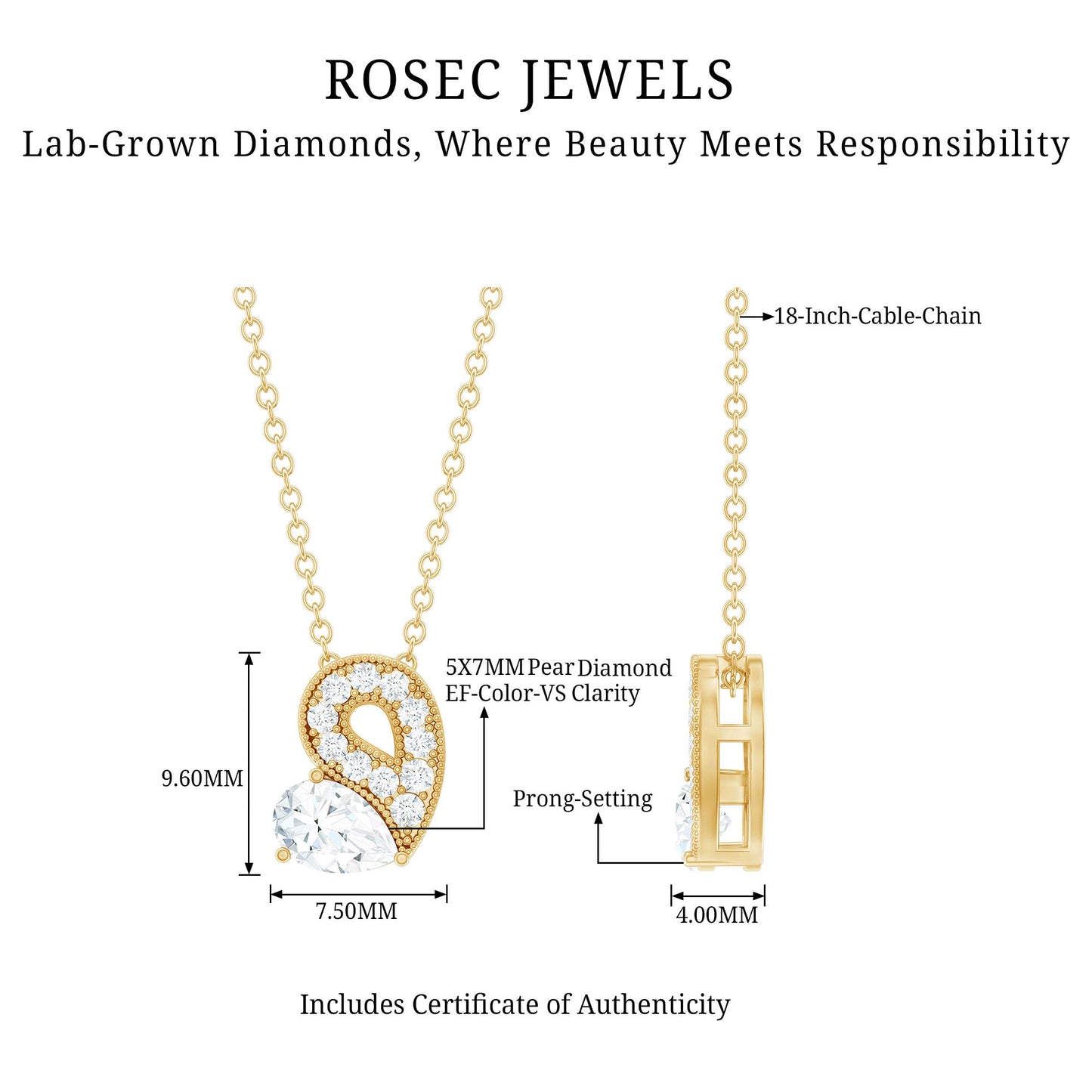 Lab Grown Diamond Pendant Necklace with Beaded Details