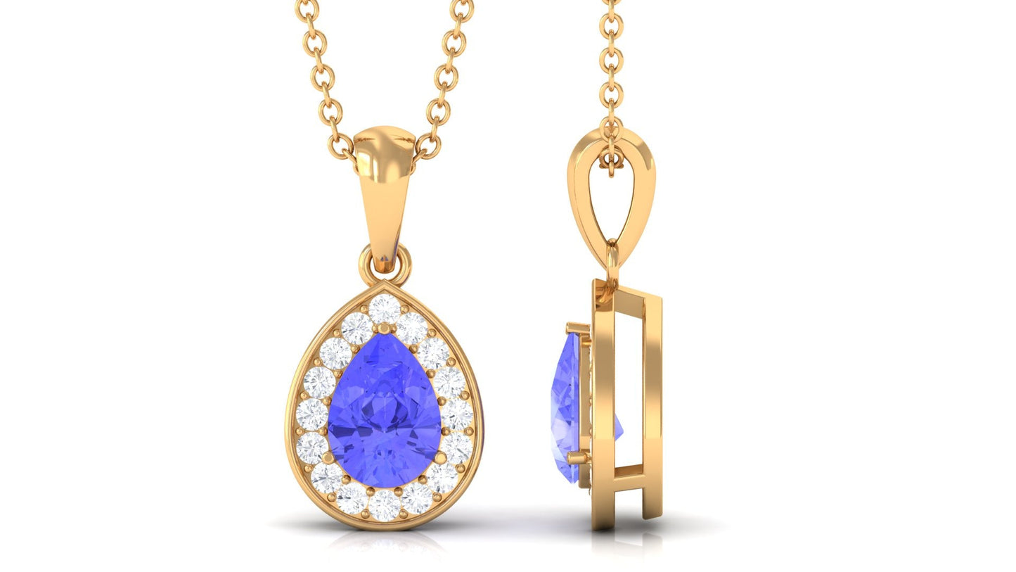 Tanzanite Teardrop Halo Pendant Necklace