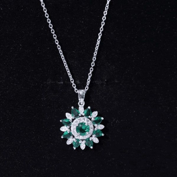 Lab Created Emerald and Diamond Flower Necklace