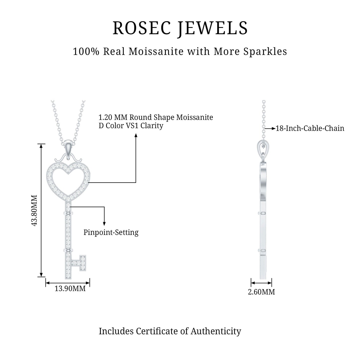 Certified Moissanite Key to My Heart Necklace