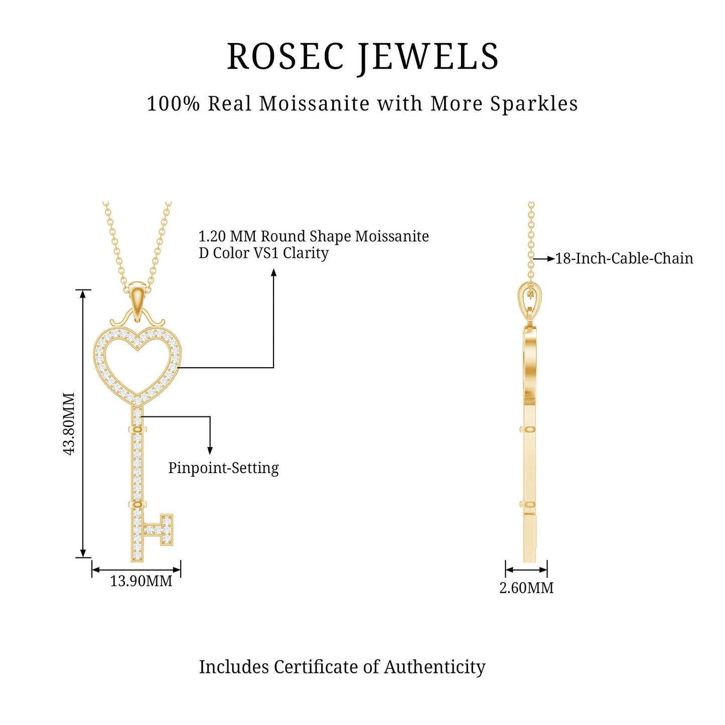 Certified Moissanite Key to My Heart Necklace