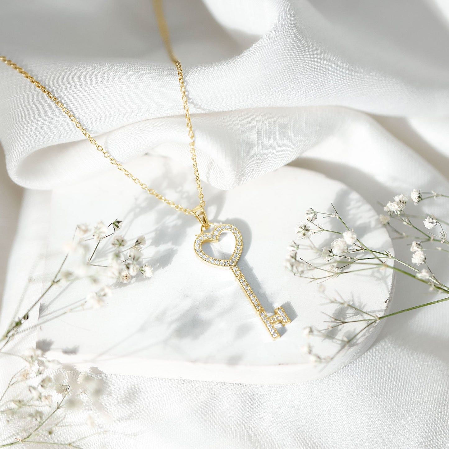 Certified Moissanite Key to My Heart Necklace