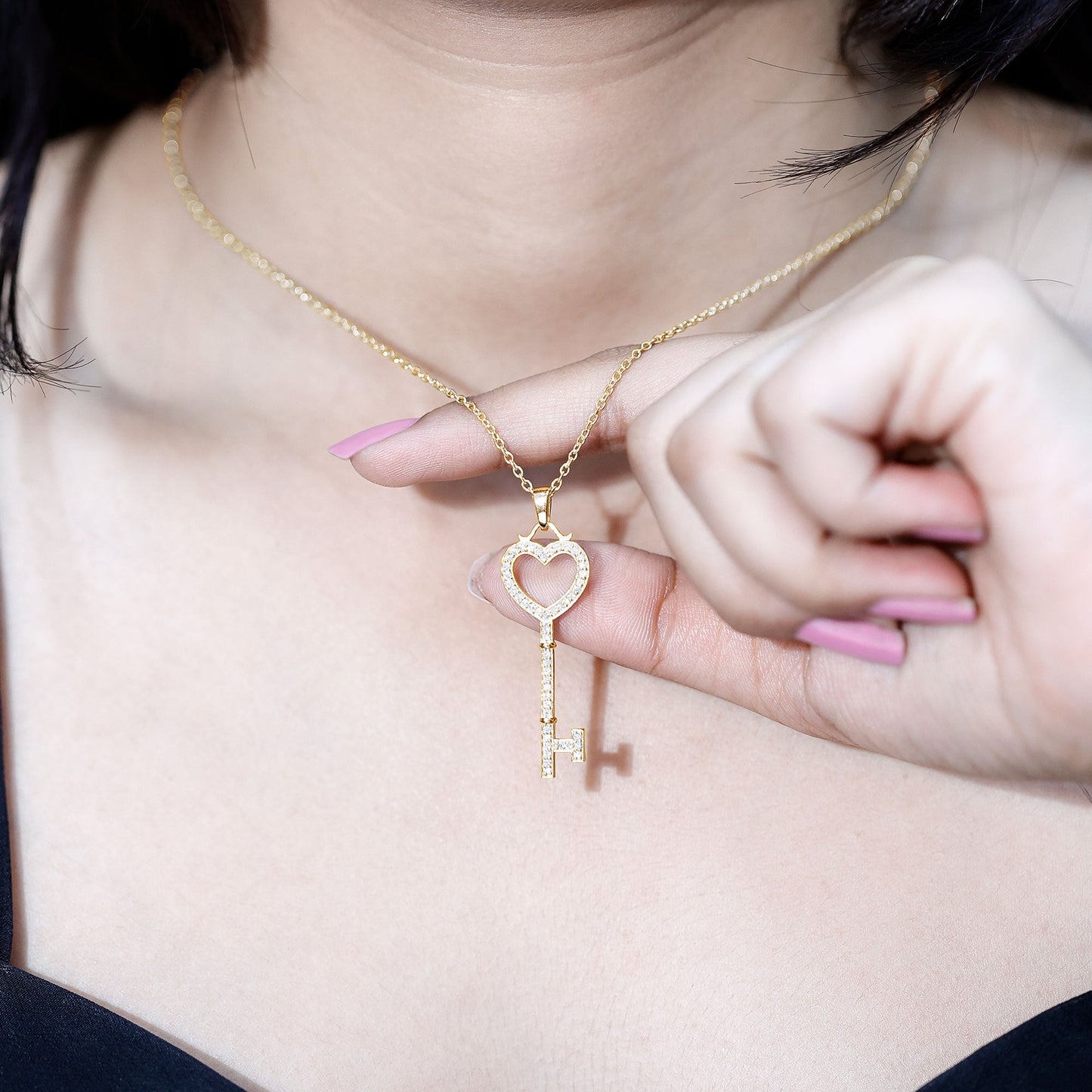 Certified Moissanite Key to My Heart Necklace