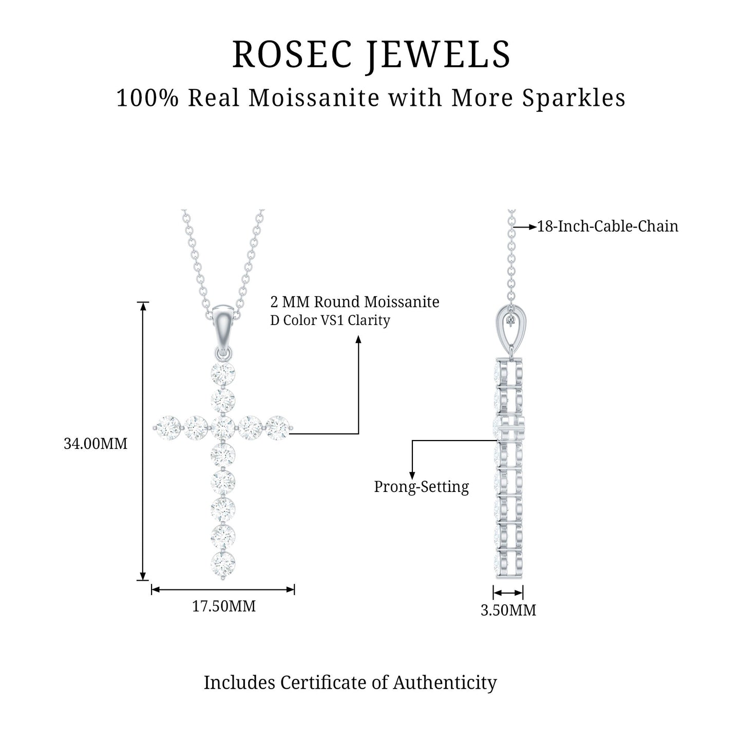 Certified Moissanite Cross Pendant Necklace