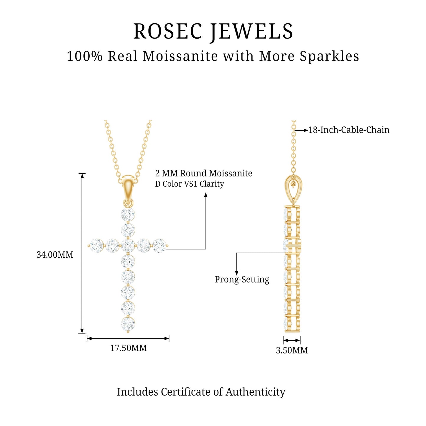 Certified Moissanite Cross Pendant Necklace