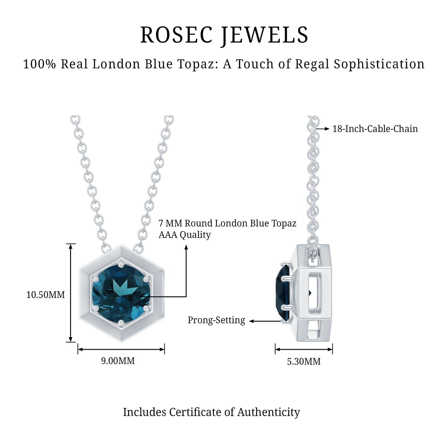 1.3 Carat Round London Blue Topaz Solitaire Pendant