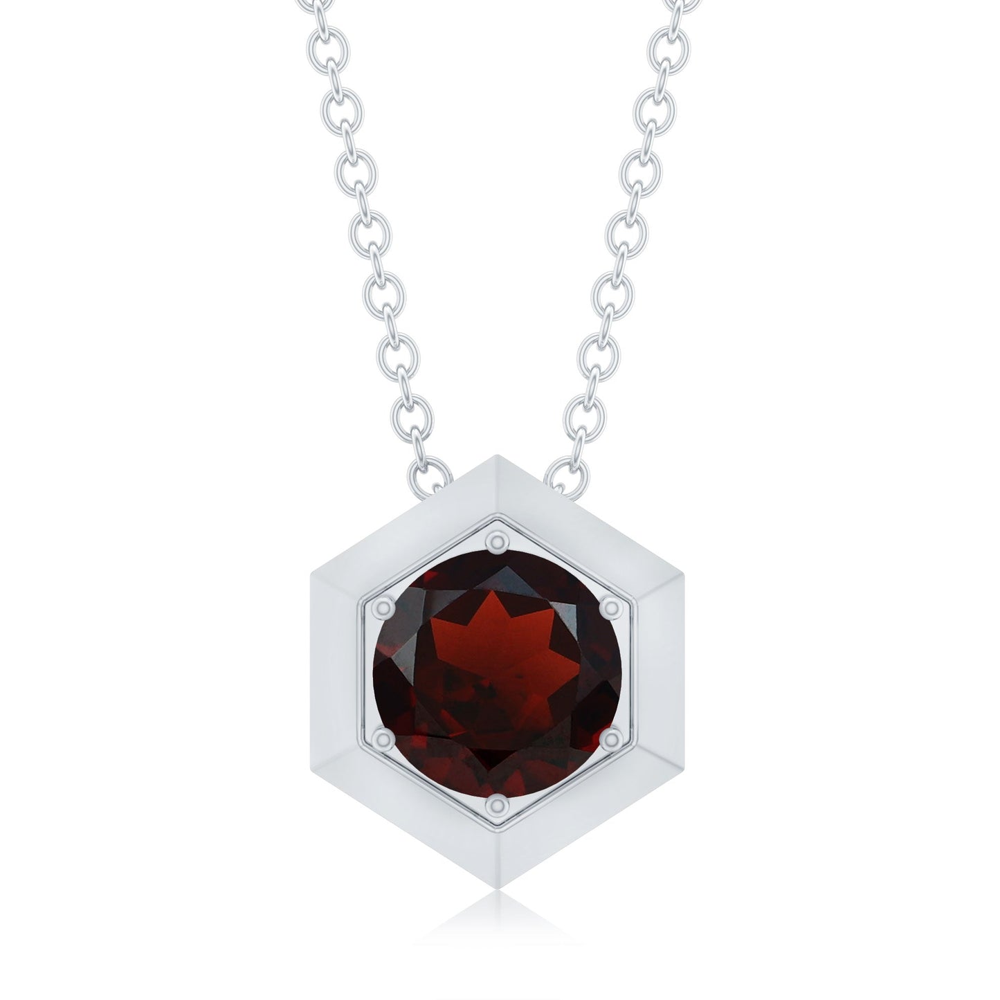 Solitaire Garnet Hexagonal Pendant Necklace