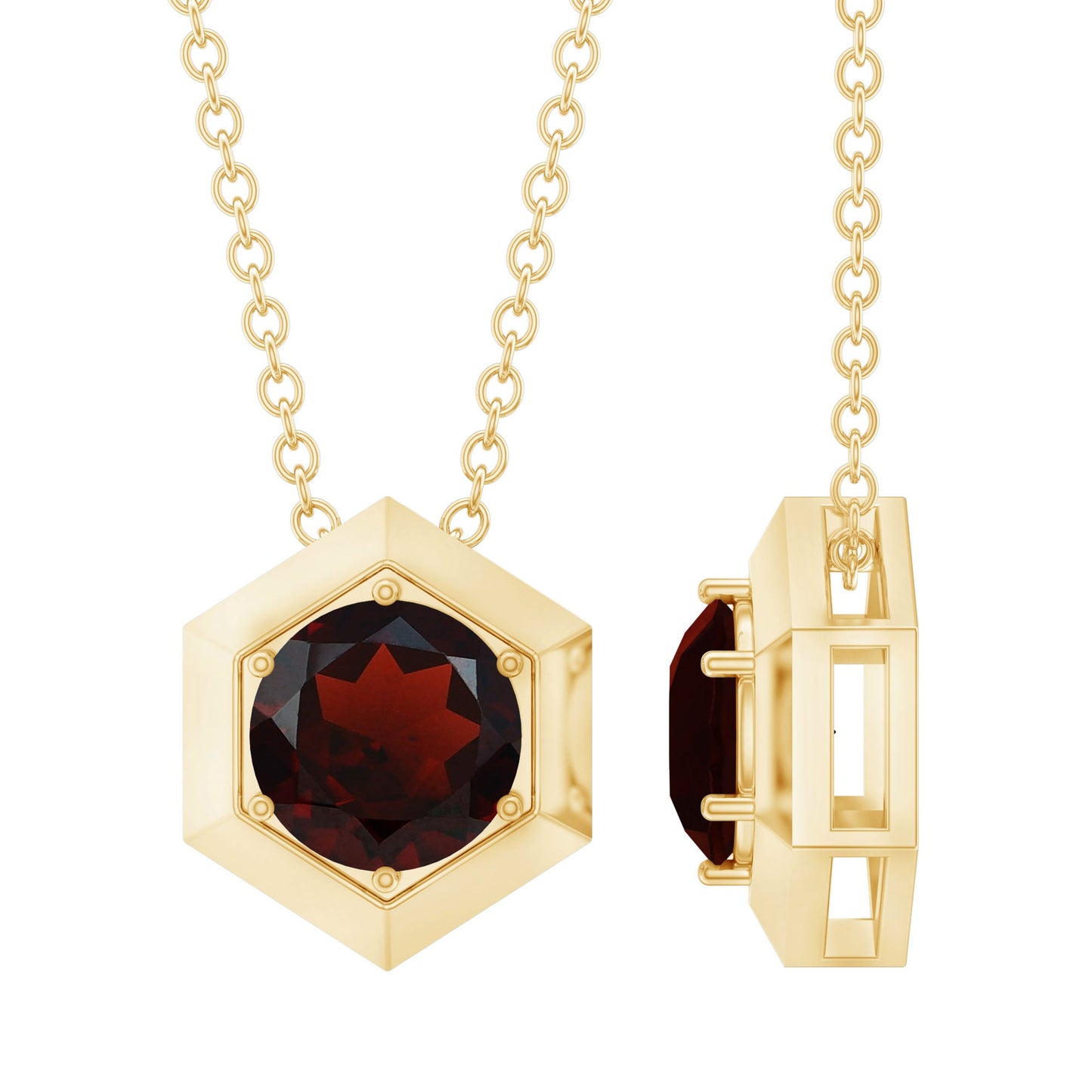 Solitaire Garnet Hexagonal Pendant Necklace