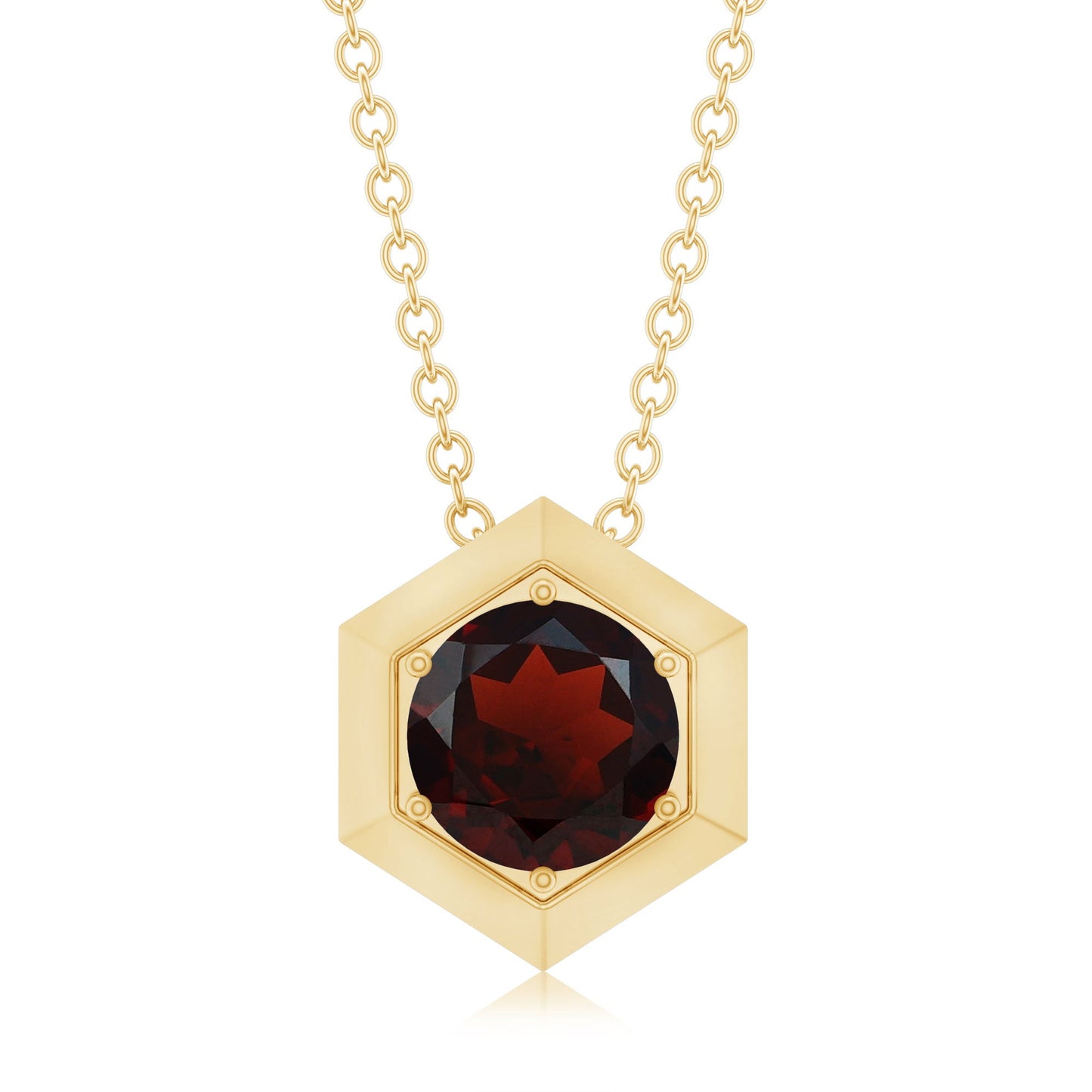 Solitaire Garnet Hexagonal Pendant Necklace