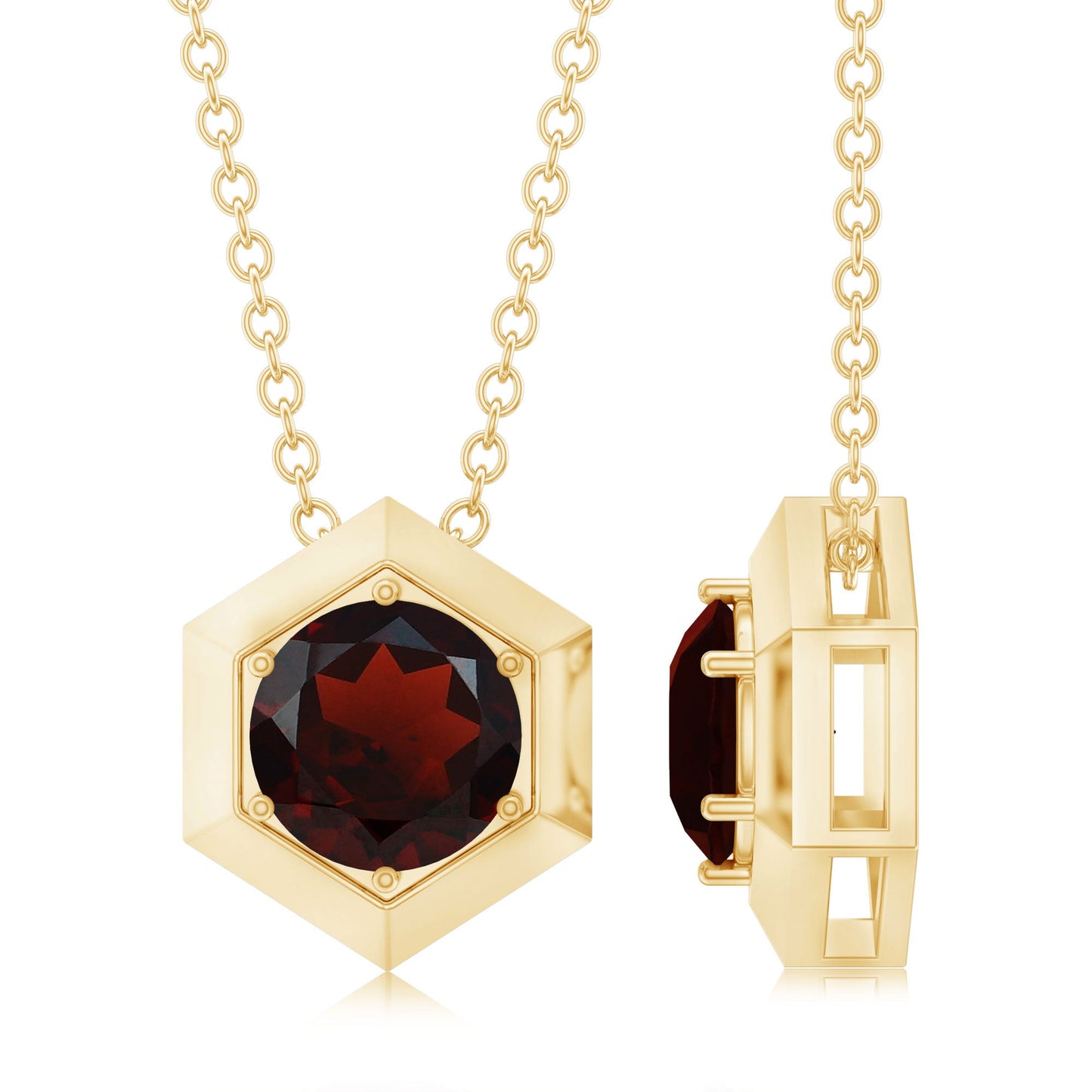 Solitaire Garnet Hexagonal Pendant Necklace