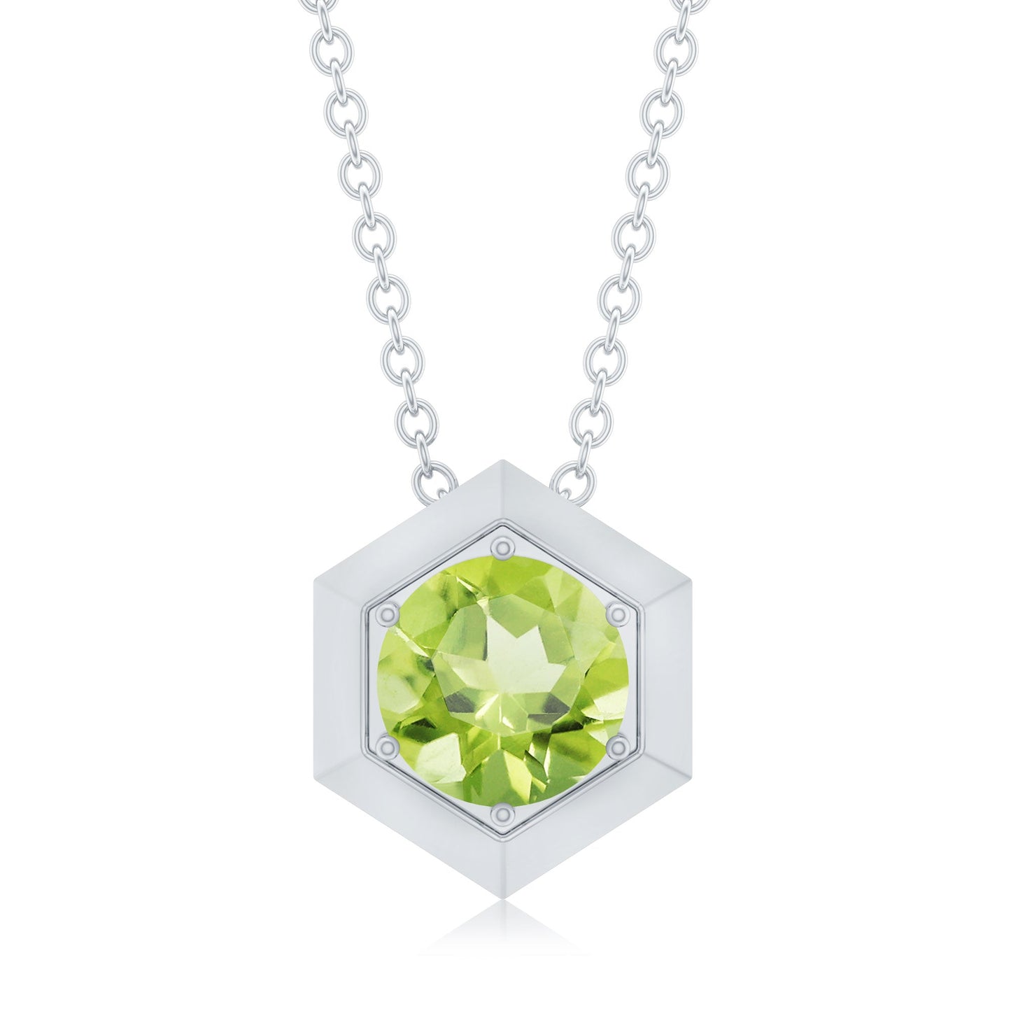 2 Carat Round Cut Peridot Hexagon Necklace for Women