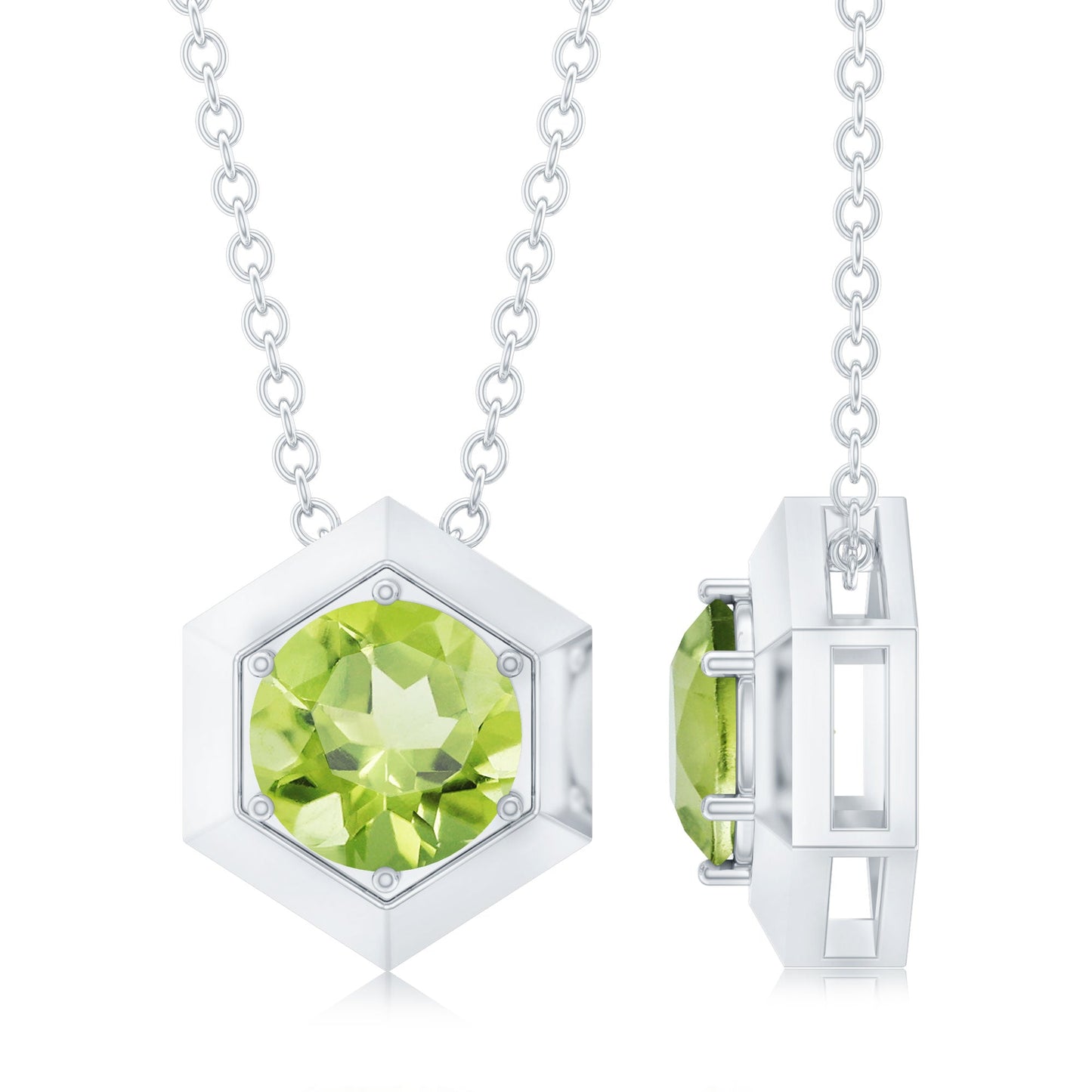 2 Carat Round Cut Peridot Hexagon Necklace for Women