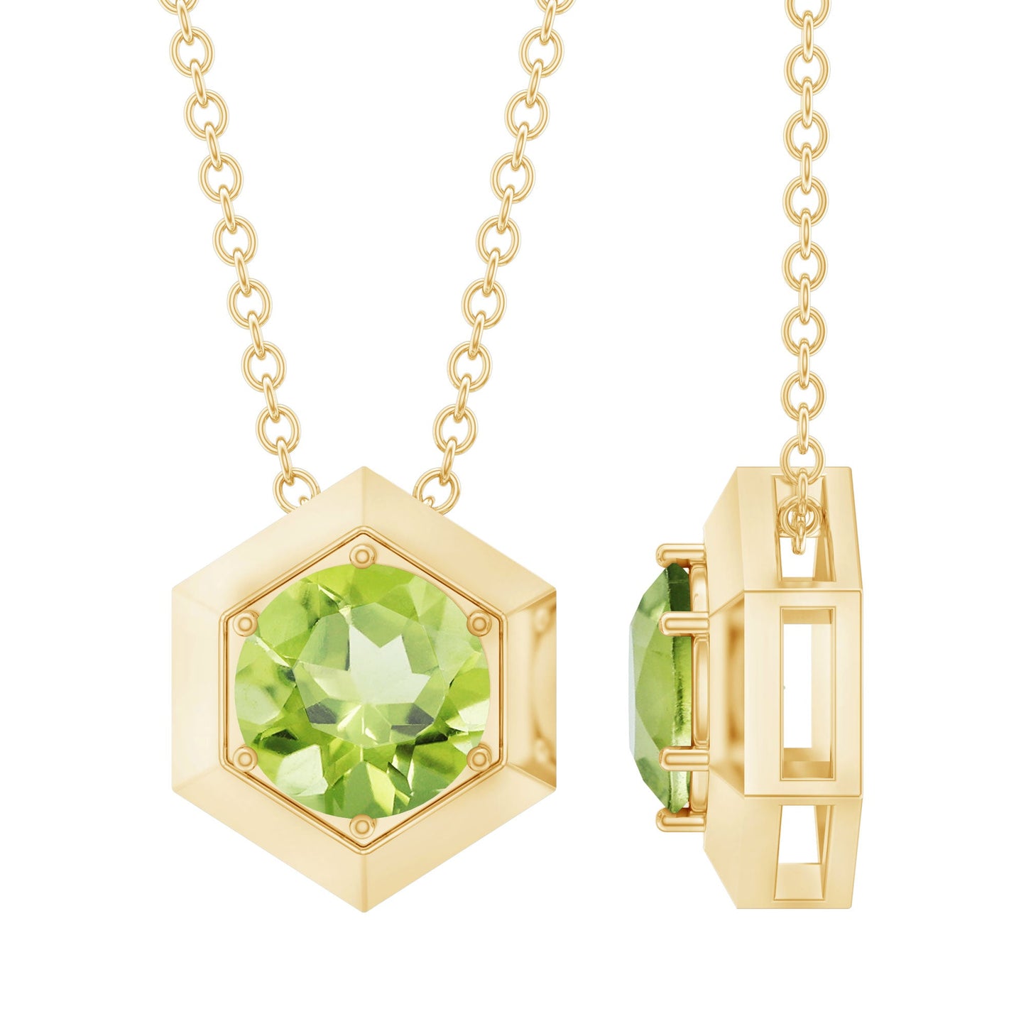 2 Carat Round Cut Peridot Hexagon Necklace for Women