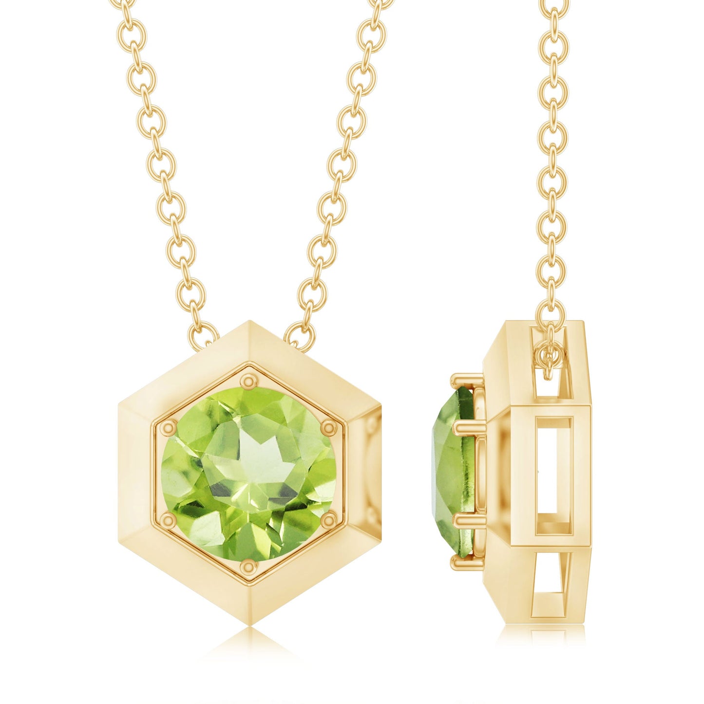 2 Carat Round Cut Peridot Hexagon Necklace for Women
