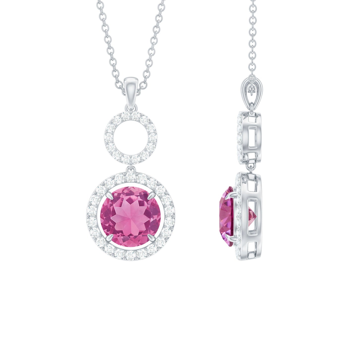 1 Carat Pink Tourmaline and Diamond Dangle Pendant Necklace