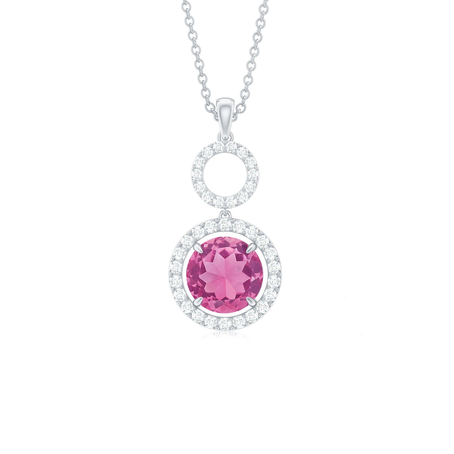 1 Carat Pink Tourmaline and Diamond Dangle Pendant Necklace