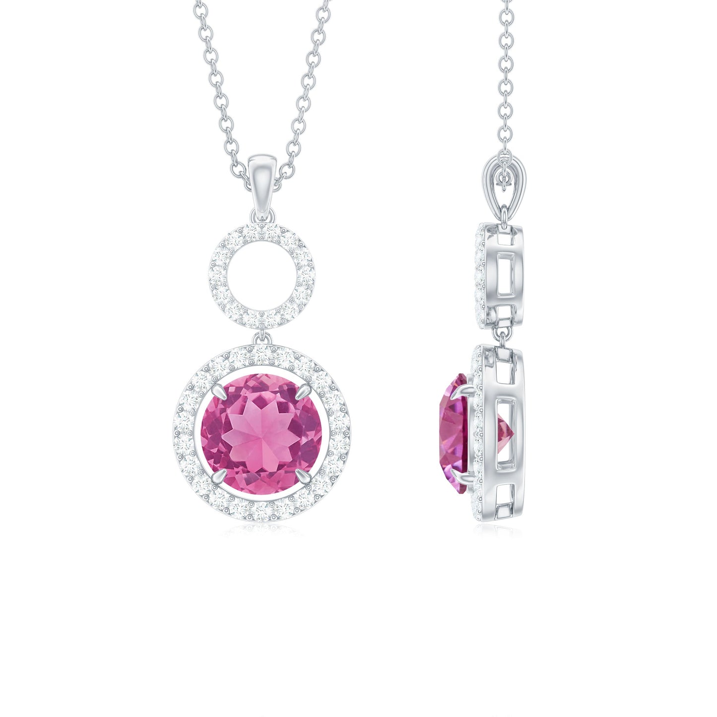 1 Carat Pink Tourmaline and Diamond Dangle Pendant Necklace