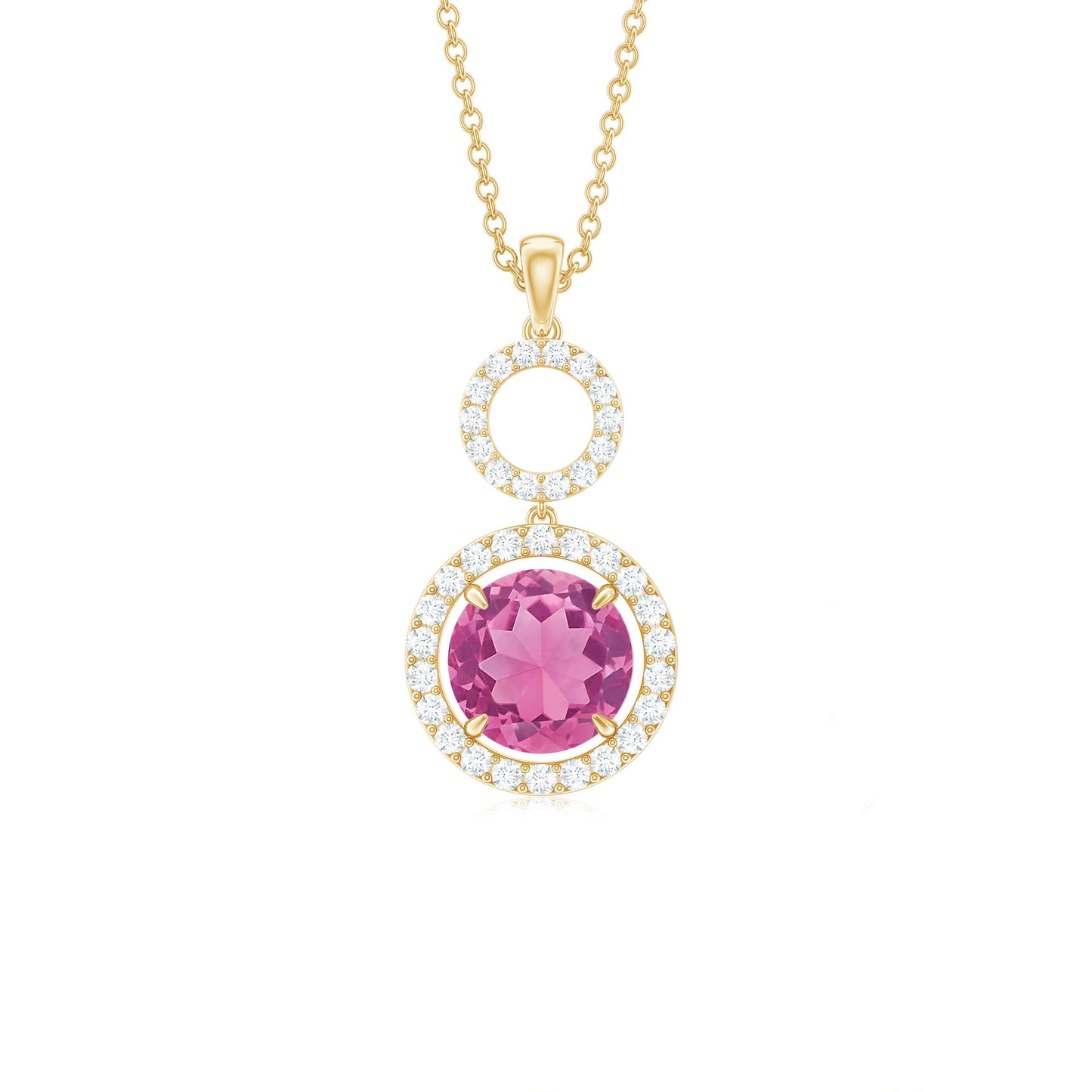 1 Carat Pink Tourmaline and Diamond Dangle Pendant Necklace