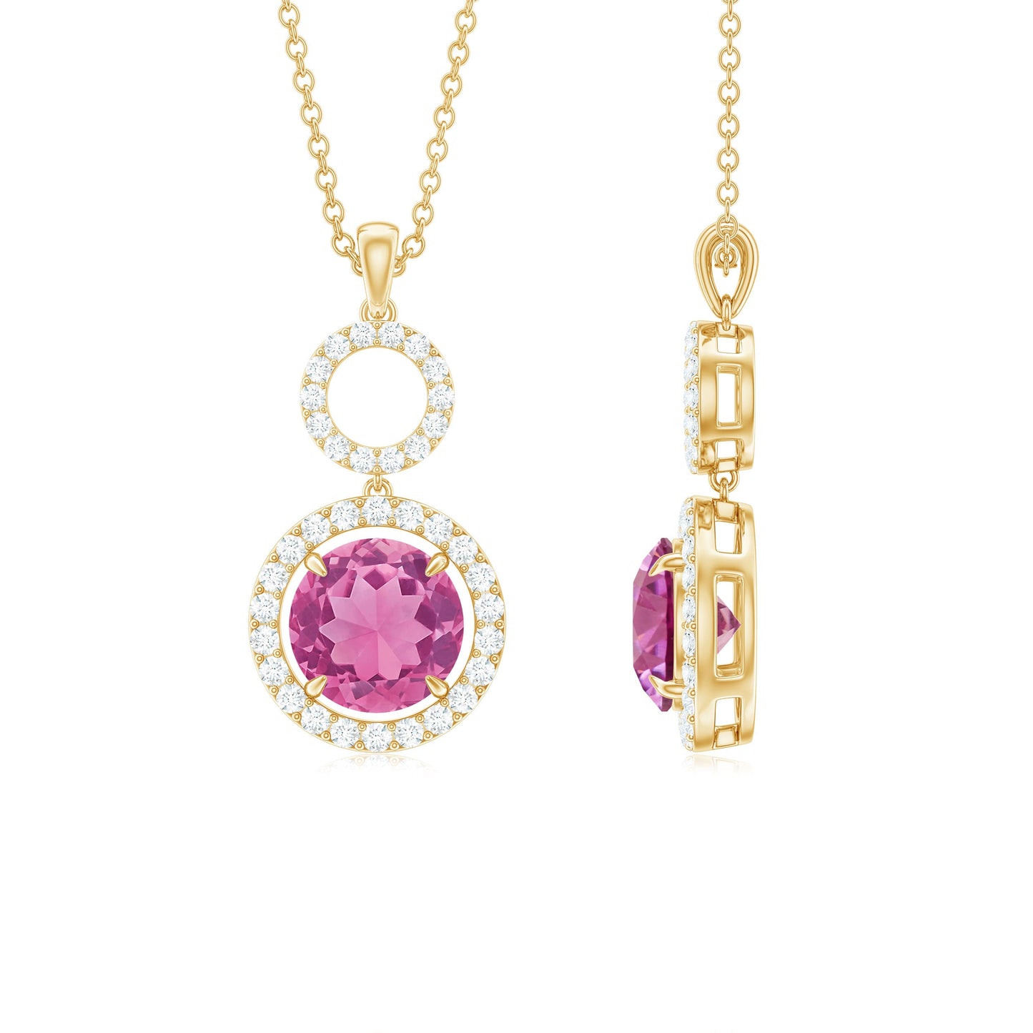 1 Carat Pink Tourmaline and Diamond Dangle Pendant Necklace