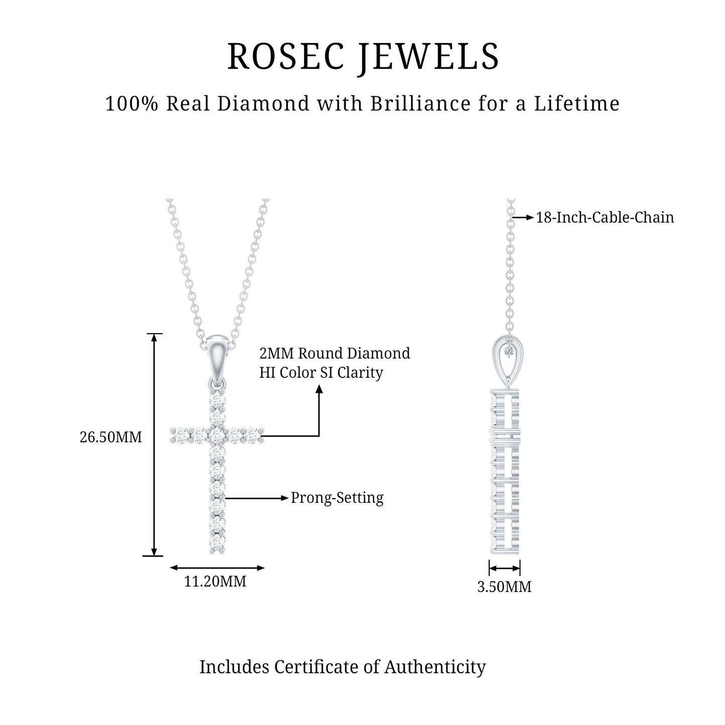 Natural Diamond Cross Pendant Necklace for Women