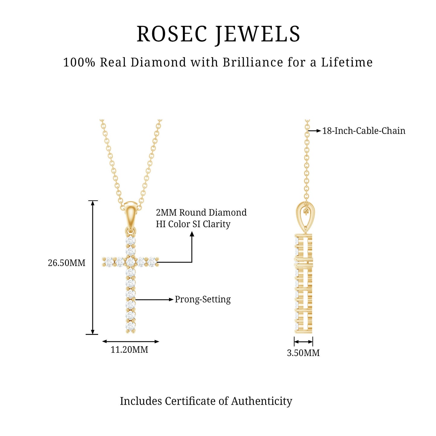 Natural Diamond Cross Pendant Necklace for Women