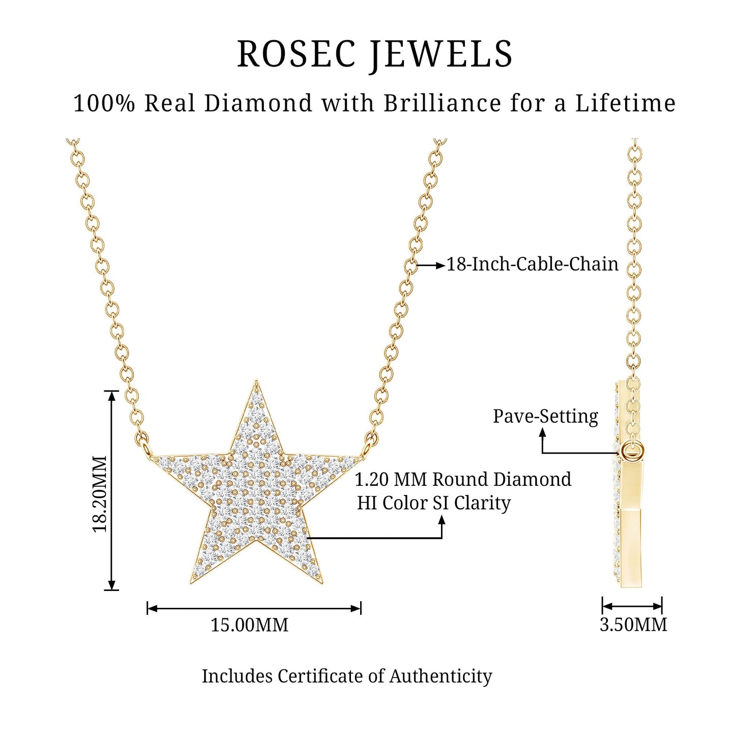 Diamond Star Pendant Necklace in Pave Setting