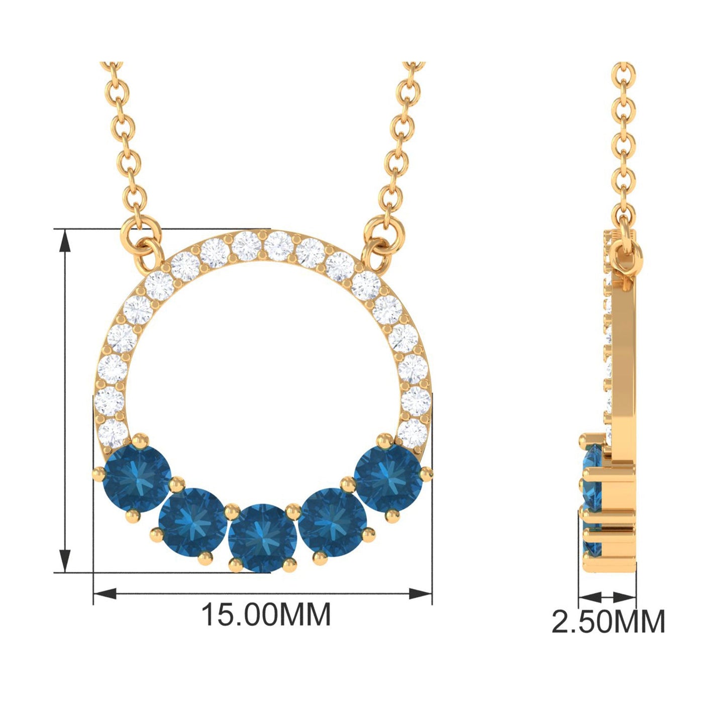 Natural London Blue Topaz and Diamond Eternity Necklace