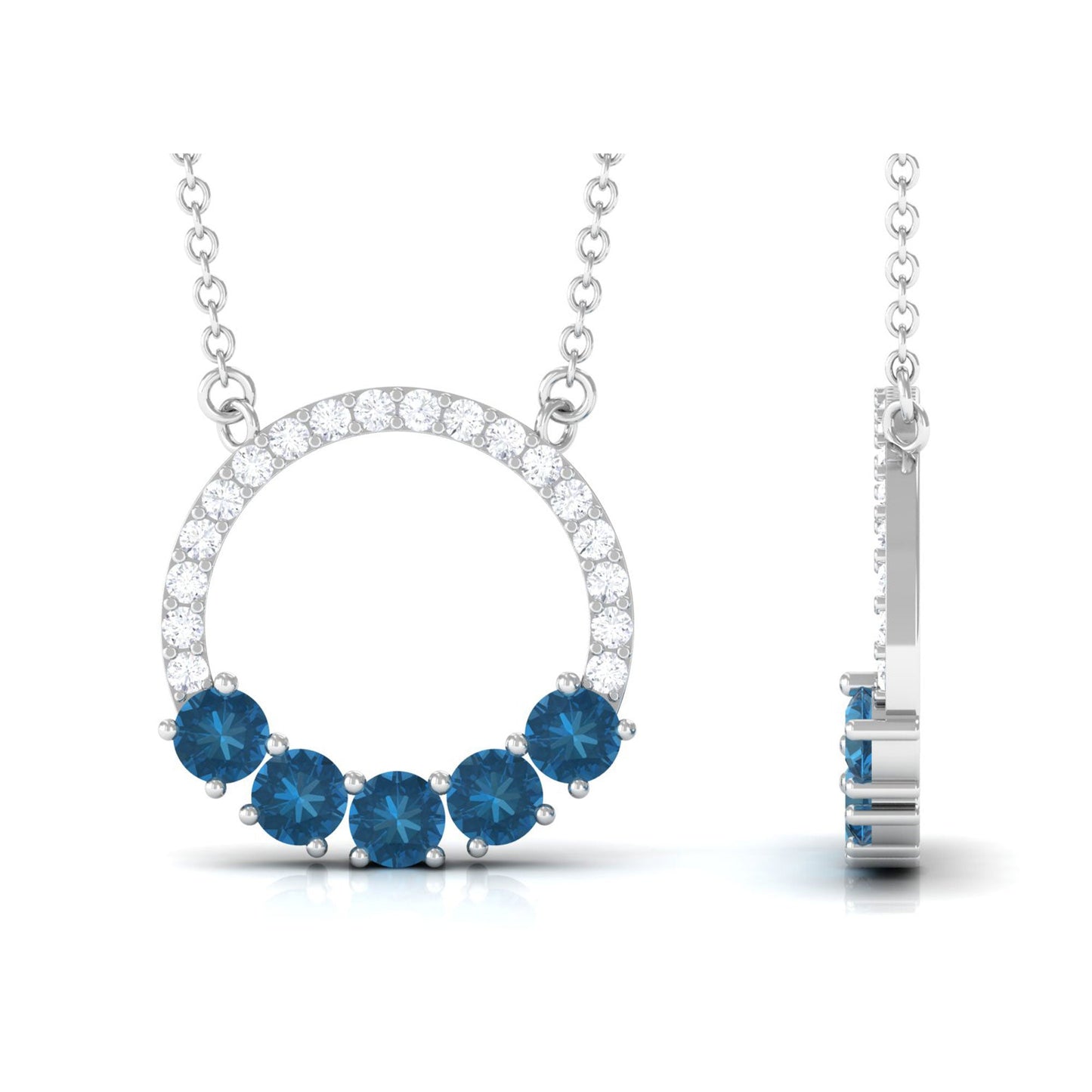 Natural London Blue Topaz and Diamond Eternity Necklace