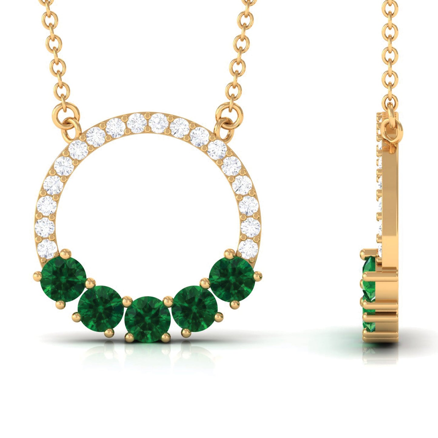 Lab Grown Emerald and Diamond Open Circle Necklace