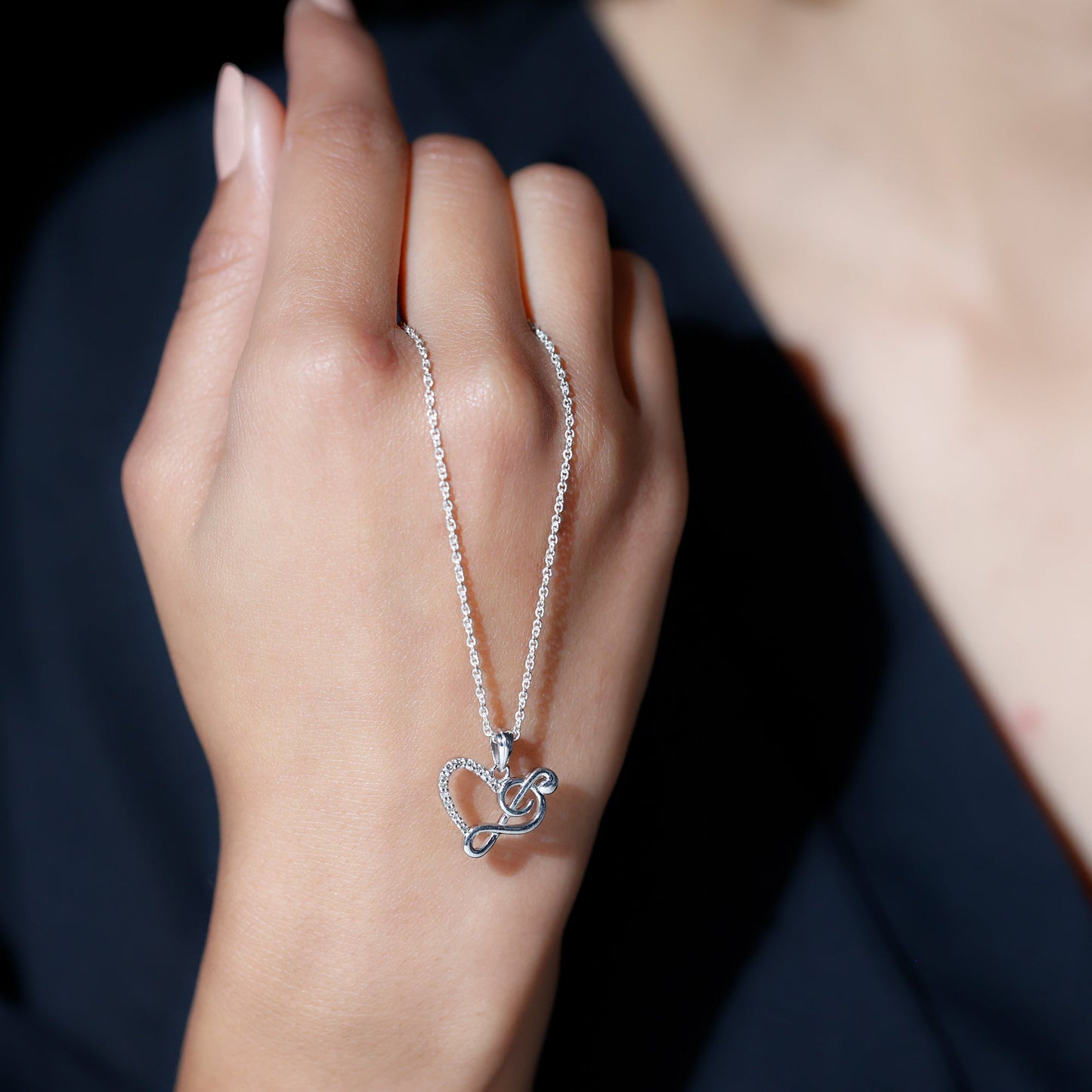 Diamond Heart and Music Note Necklace
