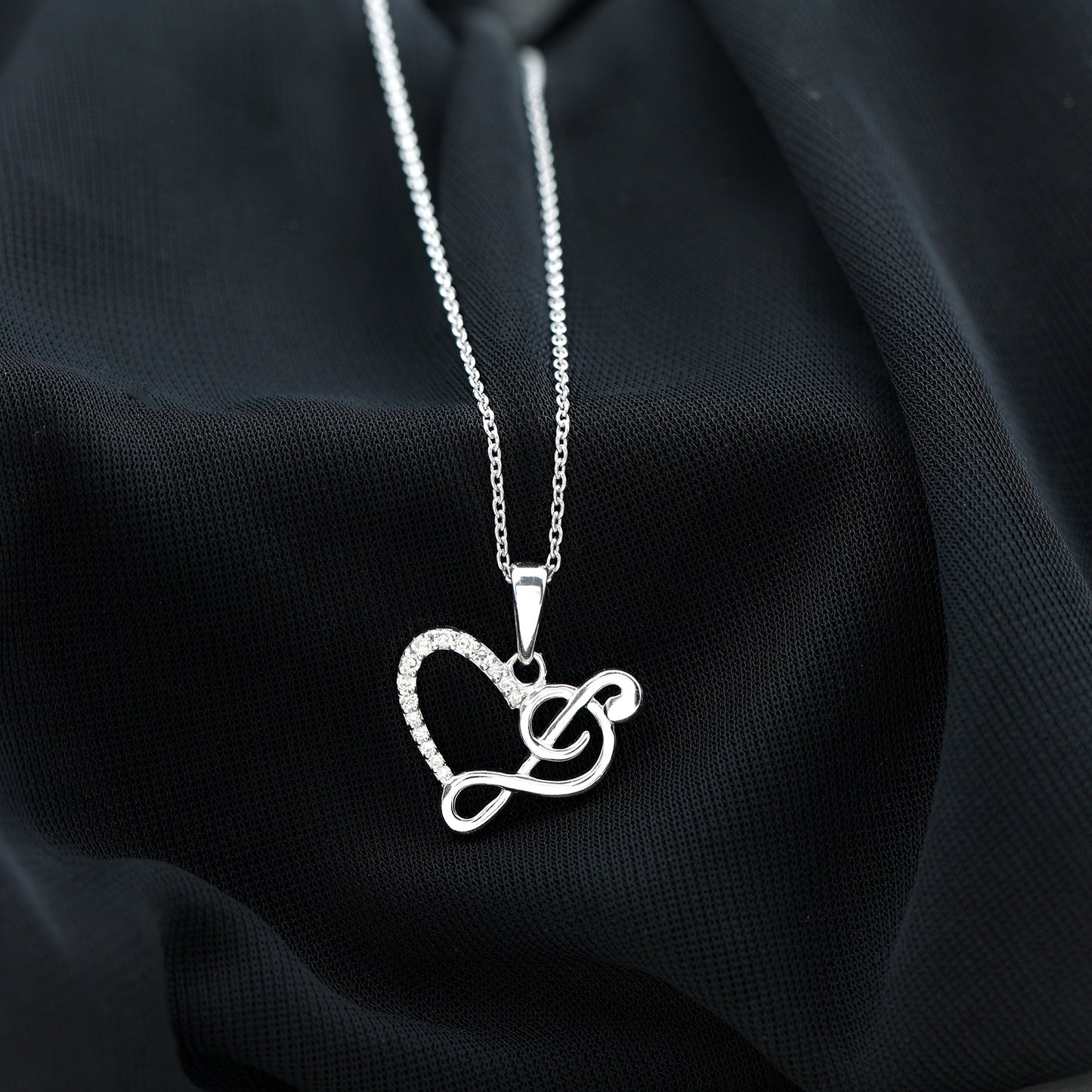Diamond Heart and Music Note Necklace