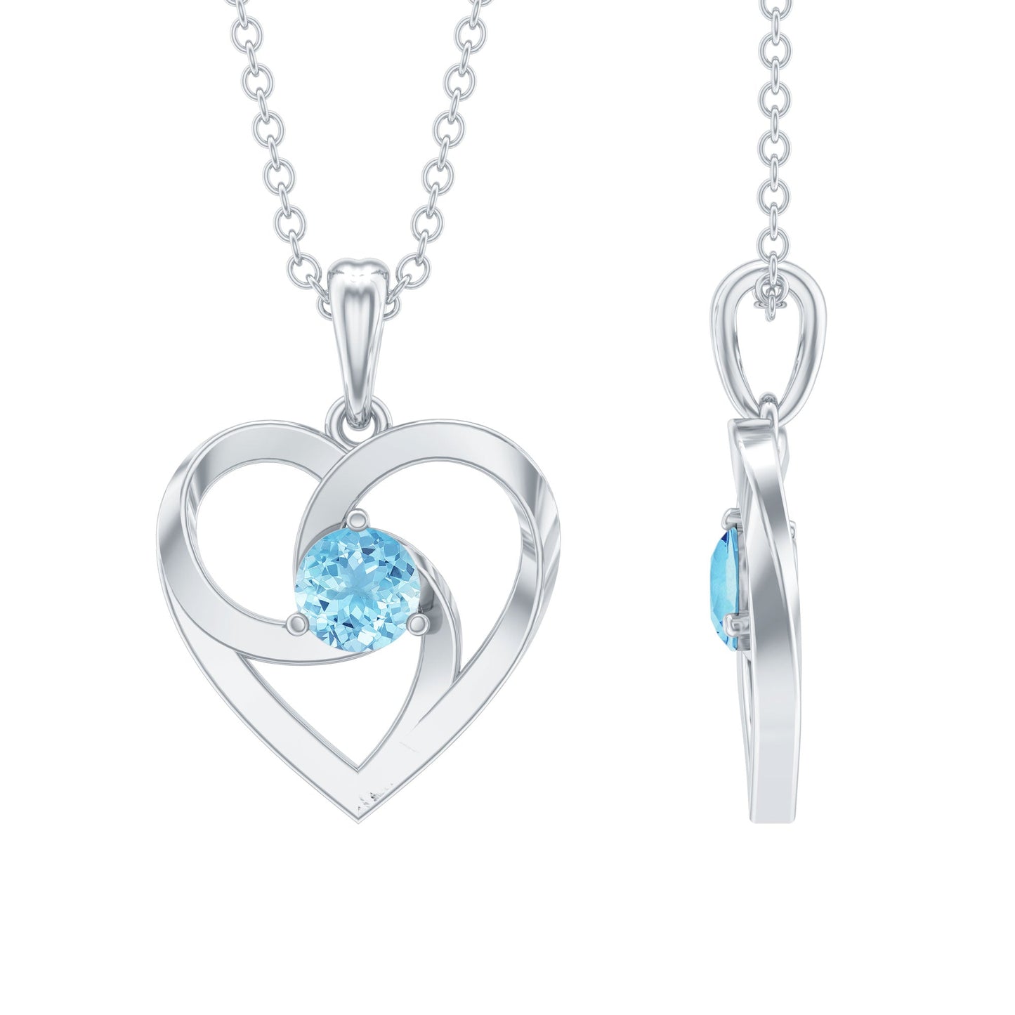 March Birthstone Aquamarine Solitaire Heart Necklace With Chain