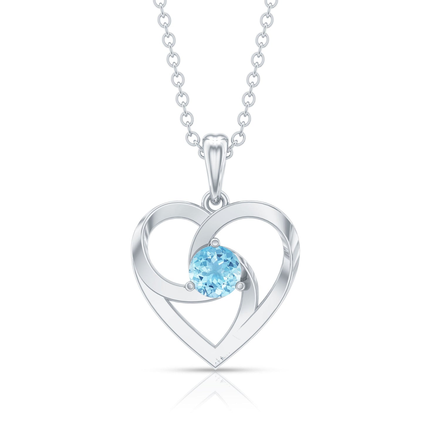 March Birthstone Aquamarine Solitaire Heart Necklace With Chain