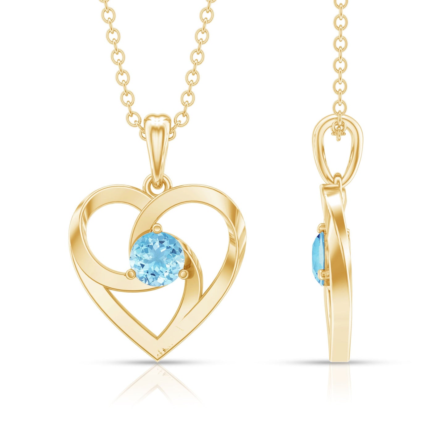 March Birthstone Aquamarine Solitaire Heart Necklace With Chain