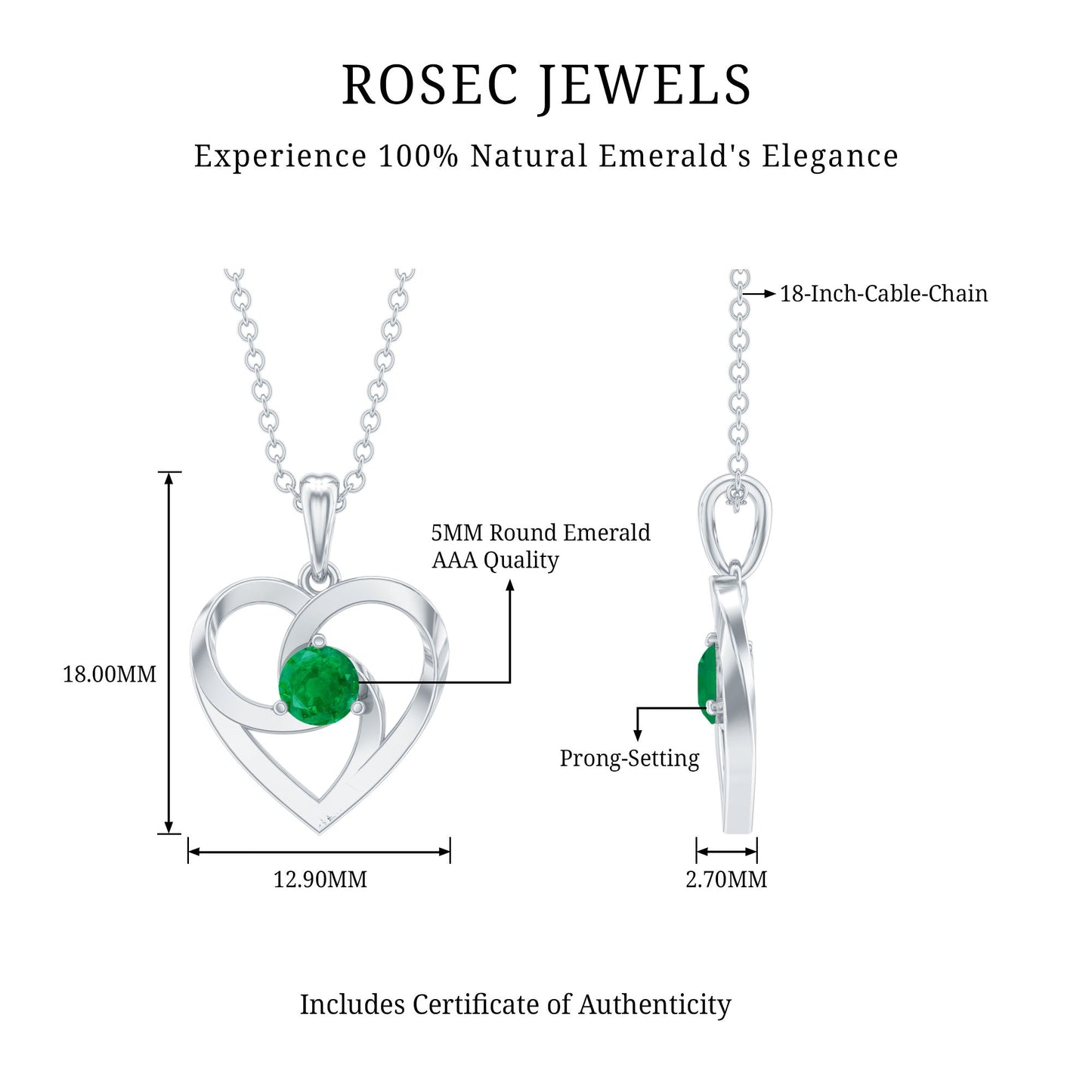 Natural Half Carat Emerald Heart Pendant Necklace for Women