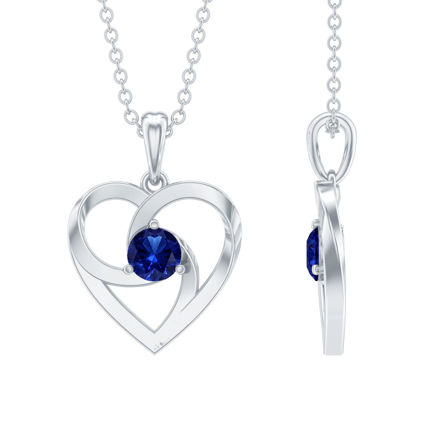 Lab Grown Blue Sapphire Heart Necklace with Certificate