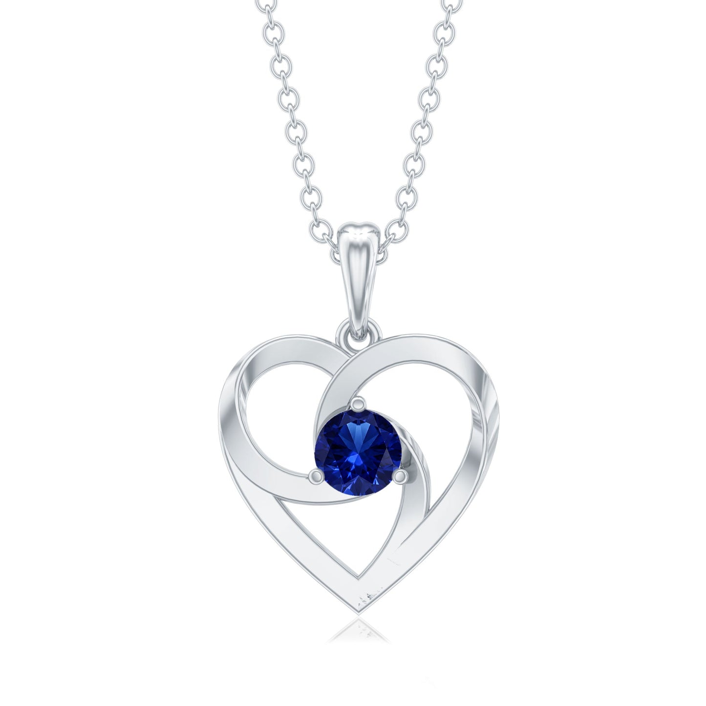 Lab Grown Blue Sapphire Heart Necklace with Certificate