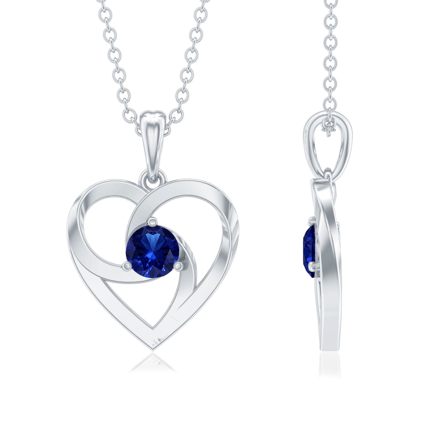 Lab Grown Blue Sapphire Heart Necklace with Certificate