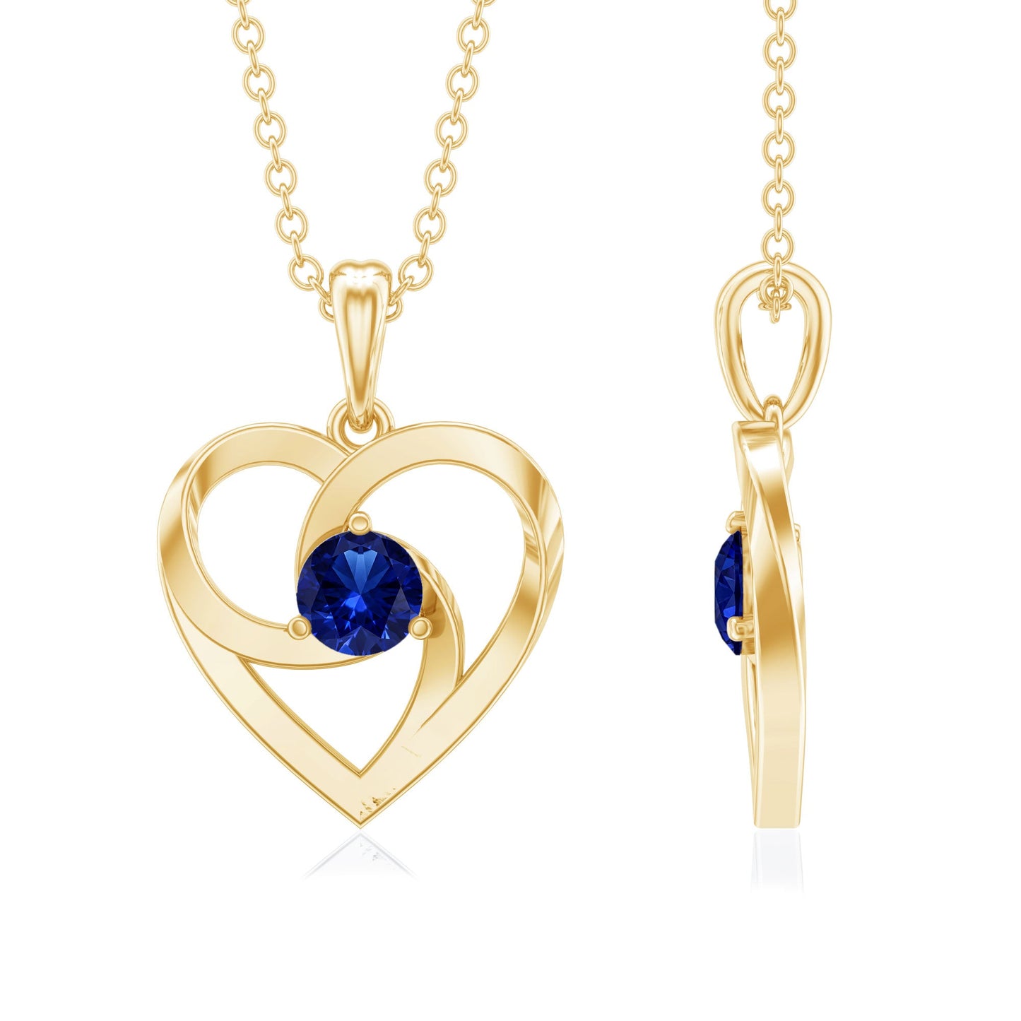 Lab Grown Blue Sapphire Heart Necklace with Certificate