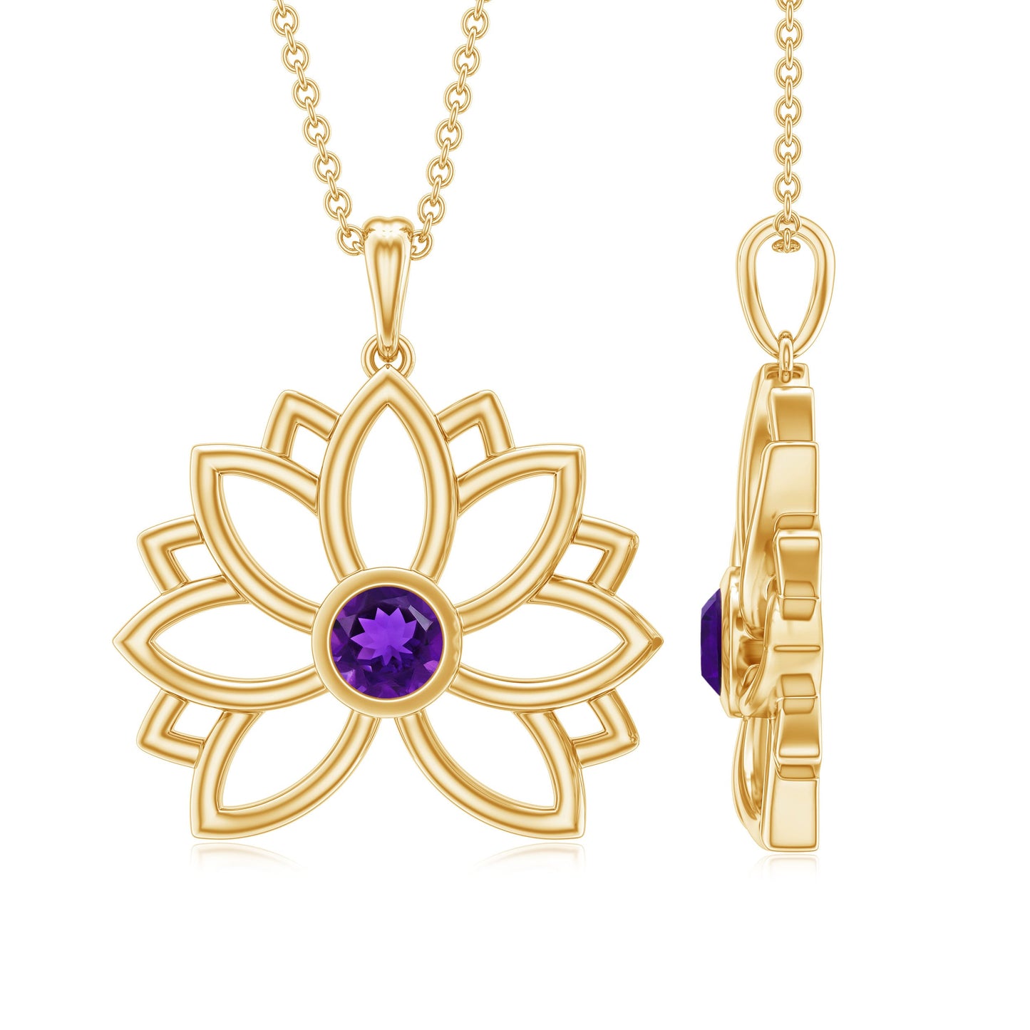 Amethyst Lotus Flower Necklace for Women