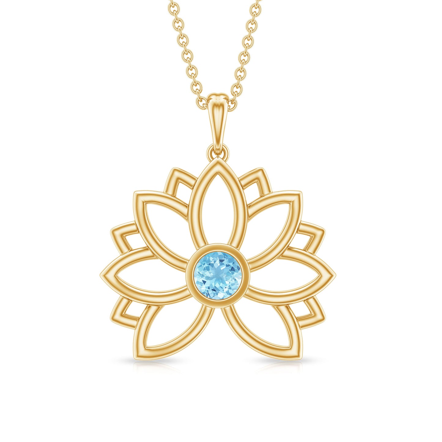 Solitaire Aquamarine Lotus Flower Pendant in Bezel Setting