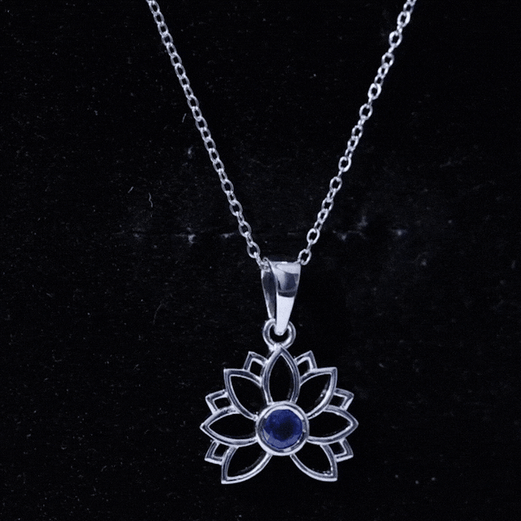 Real Blue Sapphire Lotus Flower Necklace with Chain