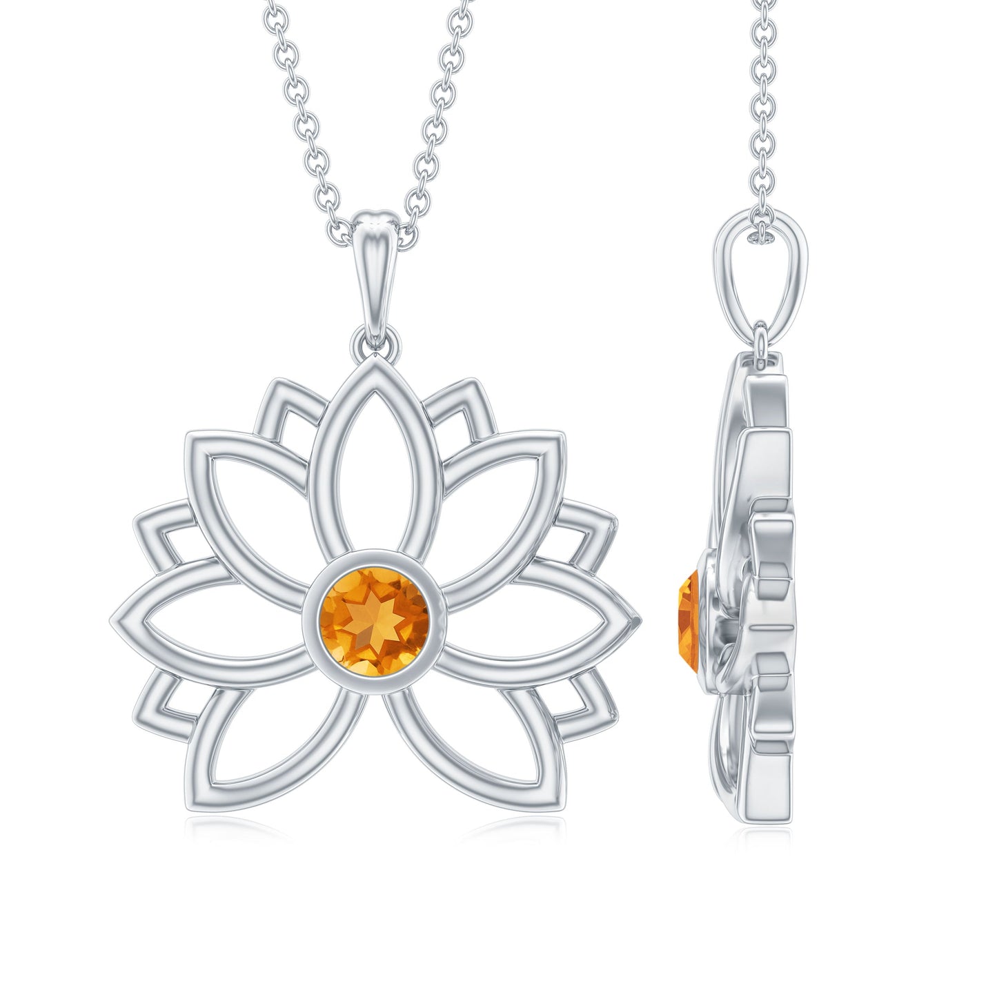 Bezel Set Citrine Lotus Flower Necklace With Chain