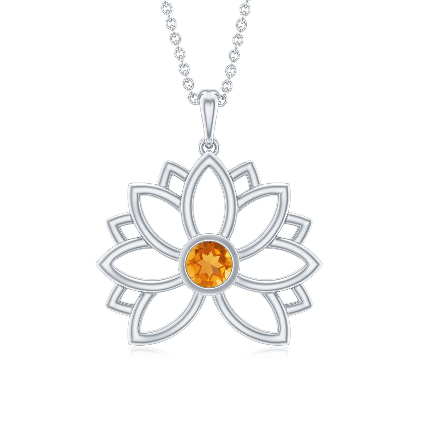 Bezel Set Citrine Lotus Flower Necklace With Chain
