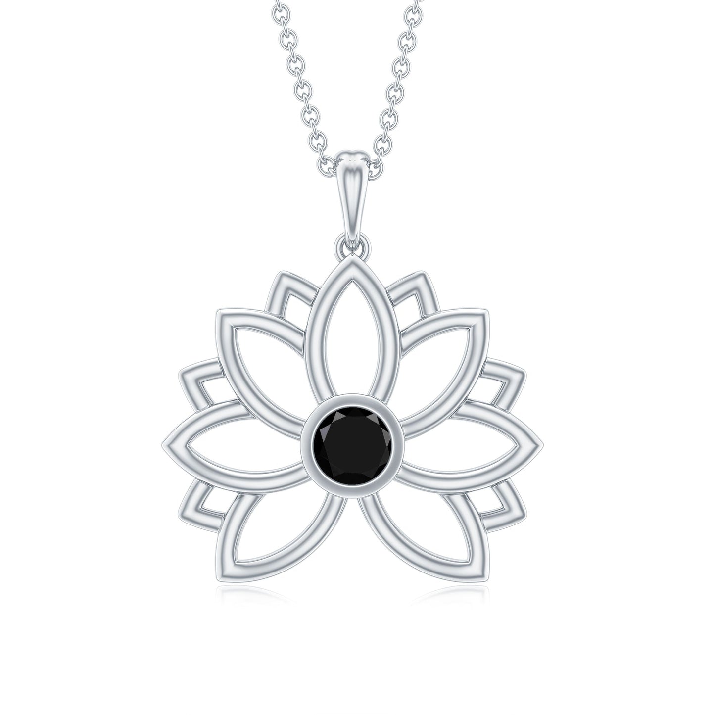 Bezel Set Lab Grown Black Diamond Lotus Flower Necklace