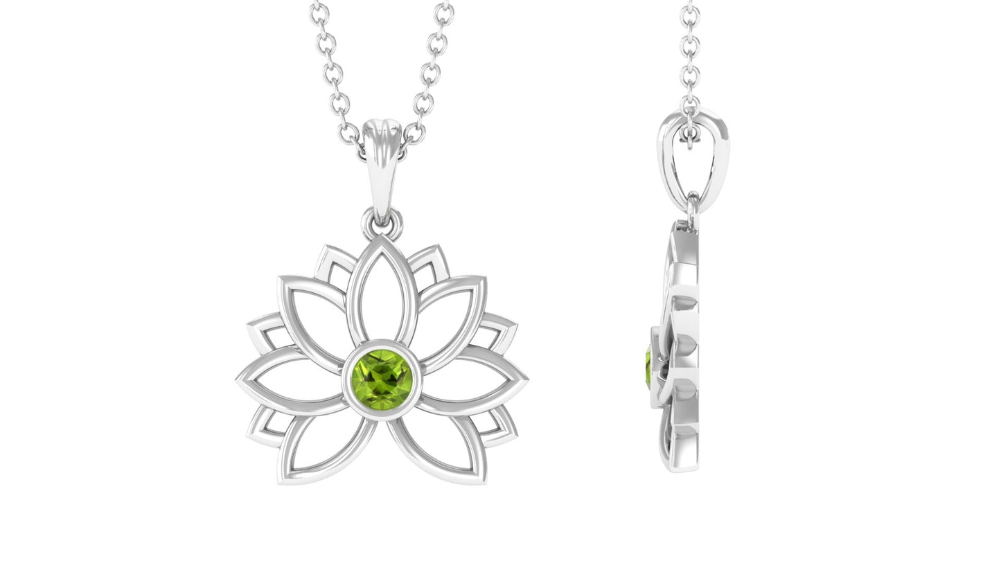 Round Cut Peridot Lotus Flower Pendant for Women