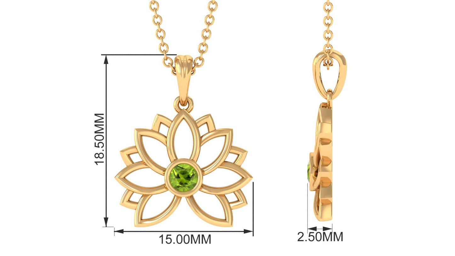 Round Cut Peridot Lotus Flower Pendant for Women