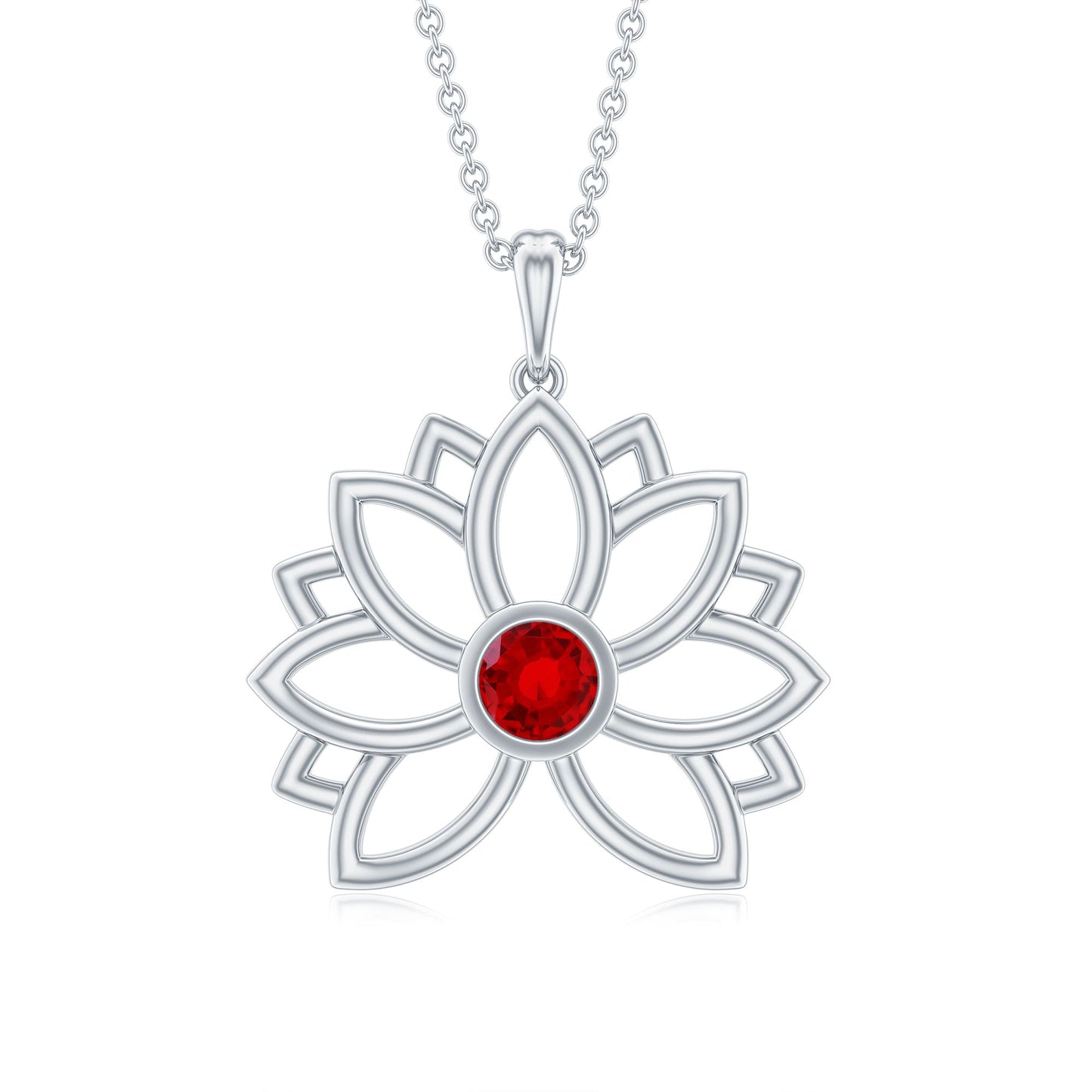 Lab Created Ruby Lotus Flower Necklace for Women